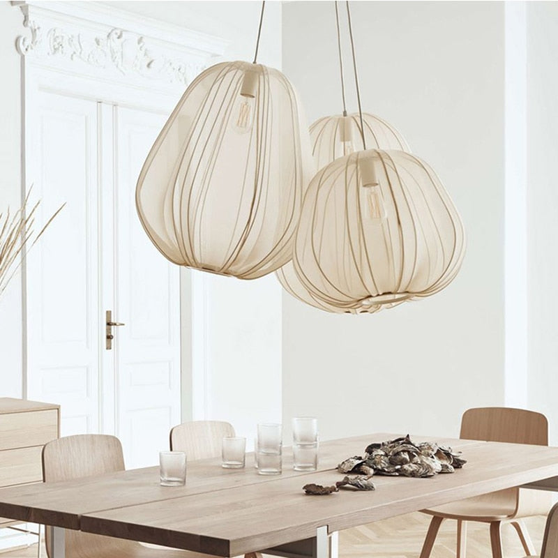 Nordic Led Chandelier Pendant Lights Modern Loft Kitchen Metal Lampshade Fabric Lamps Bedroom Living Room Decoration Lighting