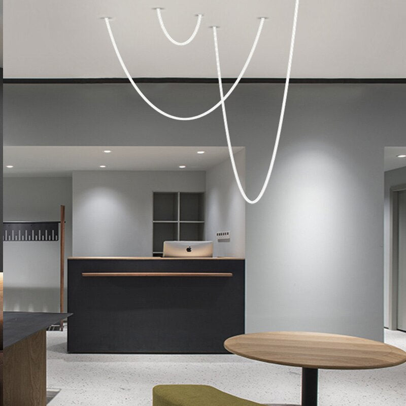 Nordic Minimalist Line Pendant Light Modern Hose Geometric Art Lamps for Living Room Kitchen Hotel Lobby Villa Loft Chandeliers