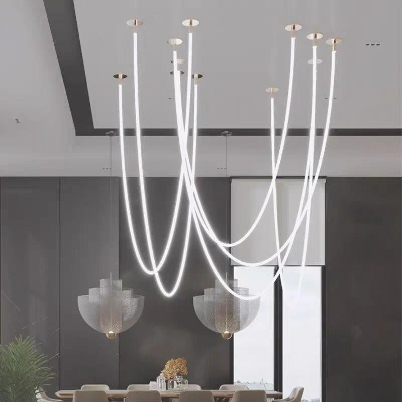 Nordic Minimalist Line Pendant Light Modern Hose Geometric Art Lamps for Living Room Kitchen Hotel Lobby Villa Loft Chandeliers