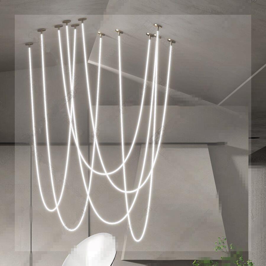 Nordic Minimalist Line Pendant Light Modern Hose Geometric Art Lamps for Living Room Kitchen Hotel Lobby Villa Loft Chandeliers