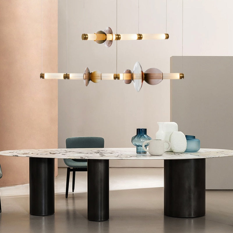 Nordic Style Designer Stained Glass Strip Restaurant Living Room Bar LED Indoor Study Chandelier