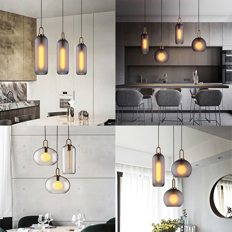 LED Matte Surface Ash Grey Glass Modern Pendant Light