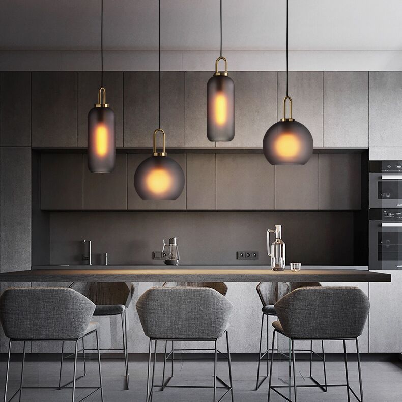 LED Matte Surface Ash Grey Glass Modern Pendant Light