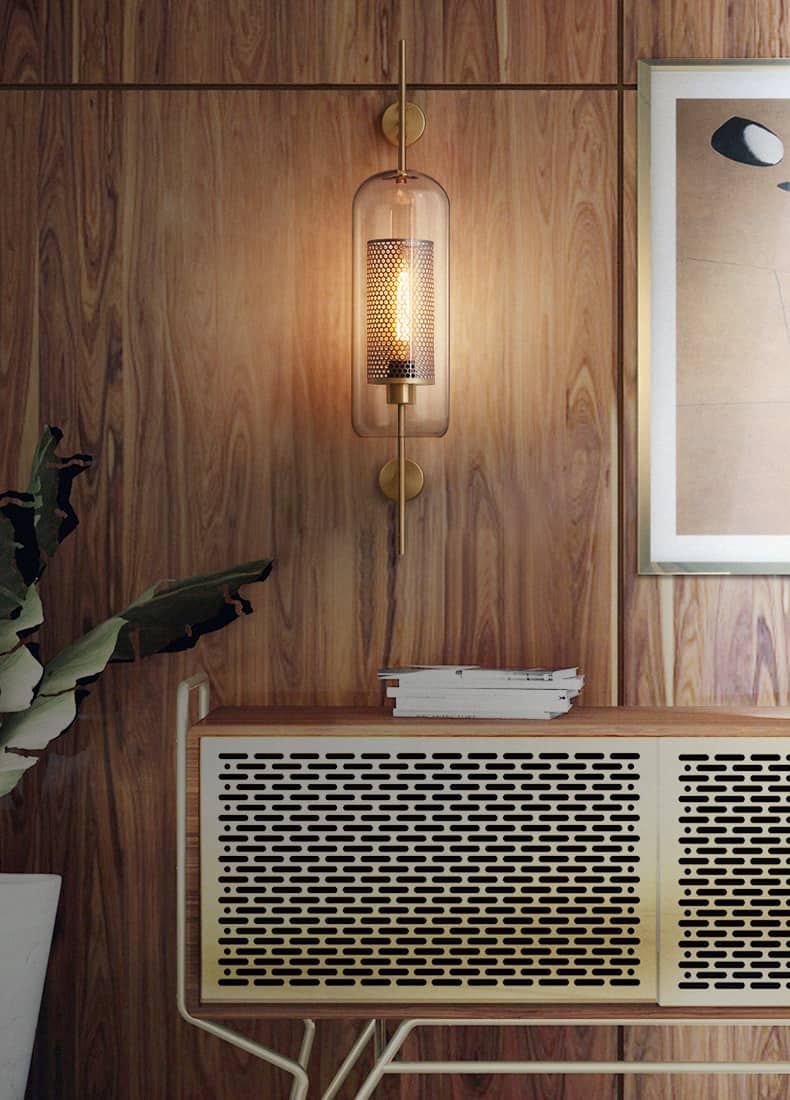 Ramoosin Clear Glass Metal Grill Wall Lamp