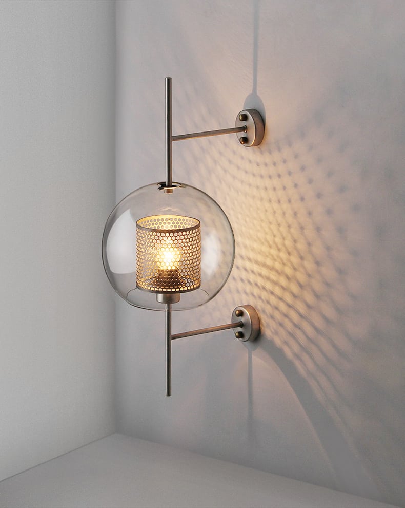 Ramoosin Clear Glass Metal Grill Wall Lamp