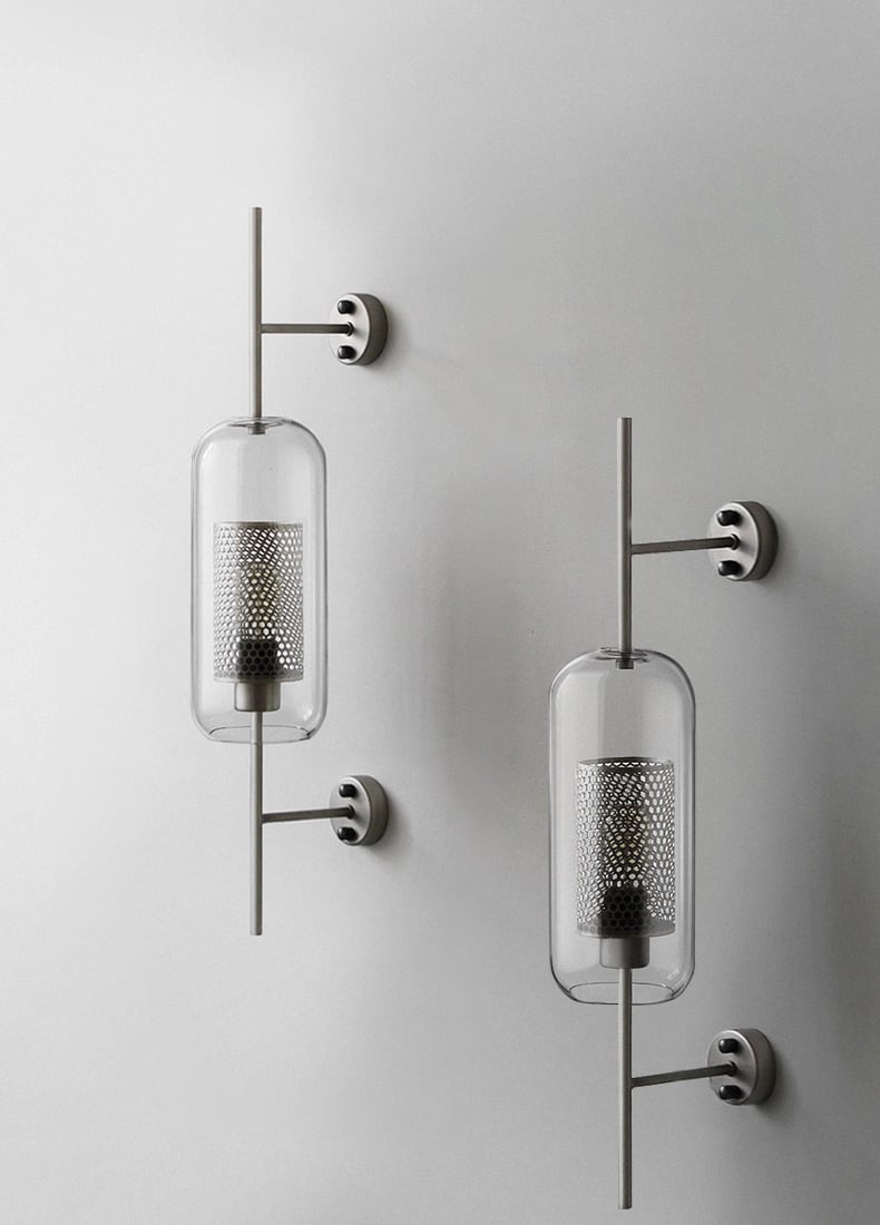 Ramoosin Clear Glass Metal Grill Wall Lamp