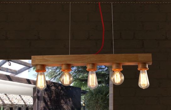 Erling Classic Wooden Bar 5 Head Lamp
