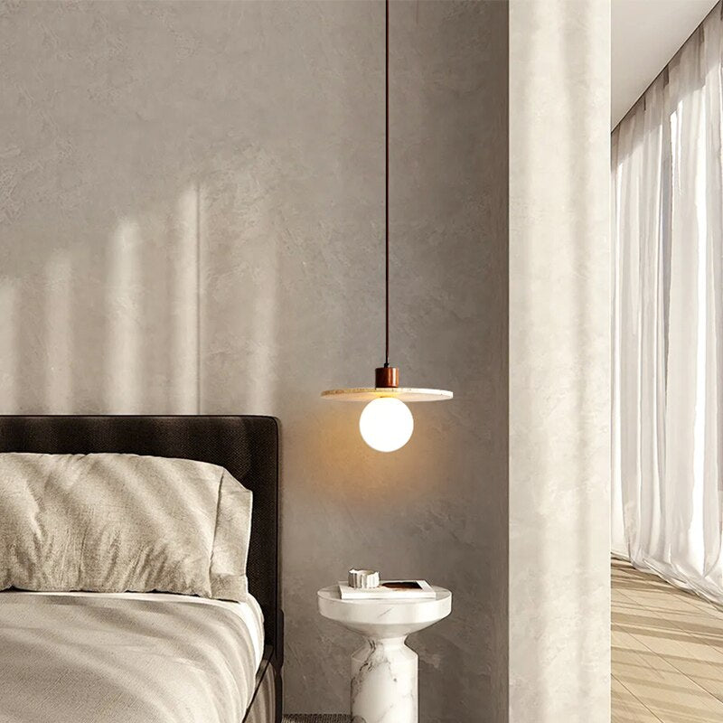 Yellow travertine Japanese-style wabi-sabi bedroom bedside pendant light designer retro restaurant aisle pendant lamp