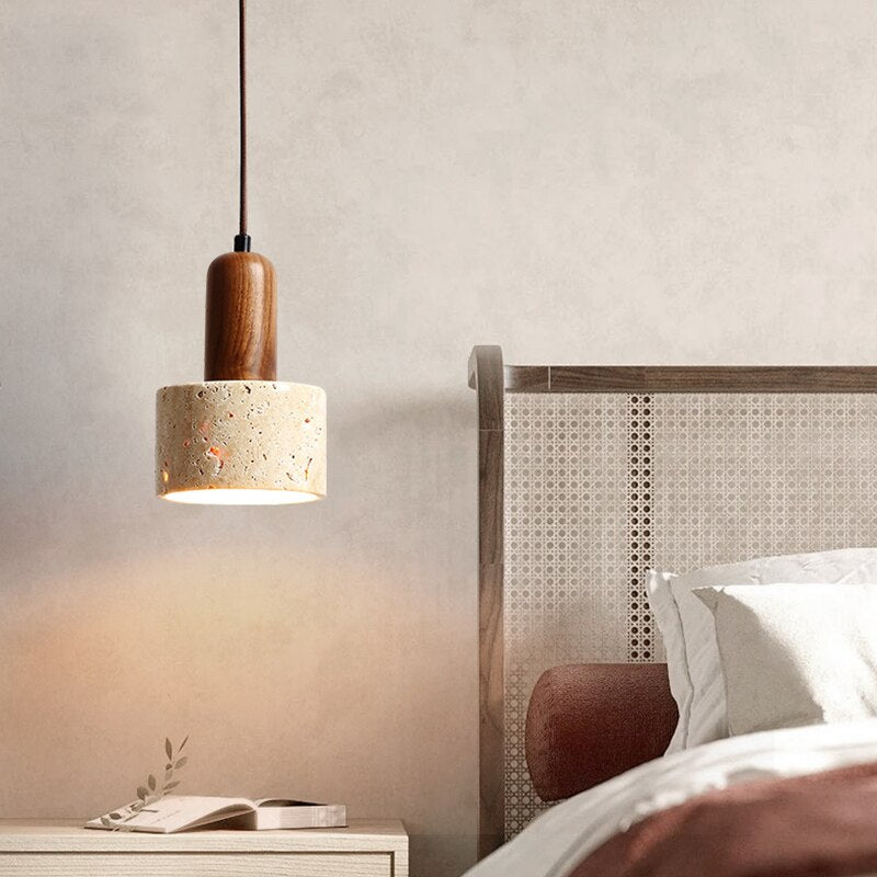 Yellow travertine Japanese-style wabi-sabi bedroom bedside pendant light designer retro restaurant aisle pendant lamp