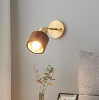 LED Retro Style Brass & Wood Wall Lamp