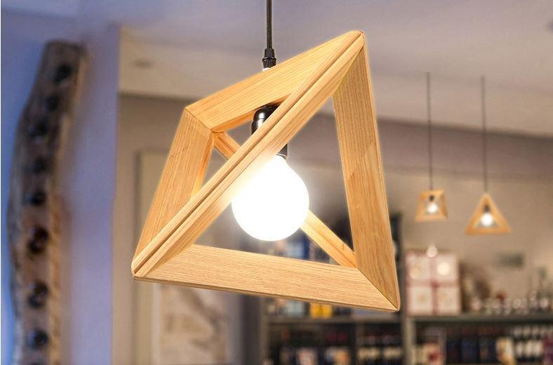 Creative LED Wood Pyramid Pendant