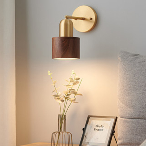 LED Retro Style Brass & Wood Wall Lamp