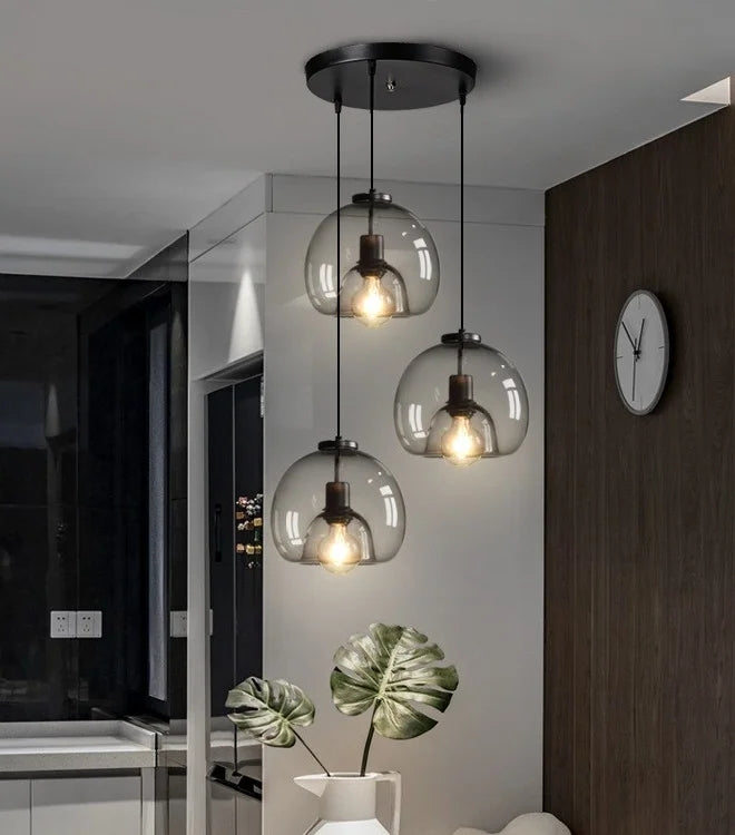 LED Simple Modern Creative Ash Grey Glass Pendant Light