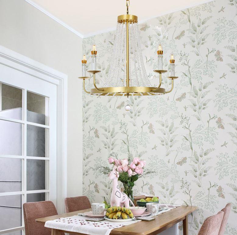 Retro LED Gold  Metal Crystal Pendant Chandelier