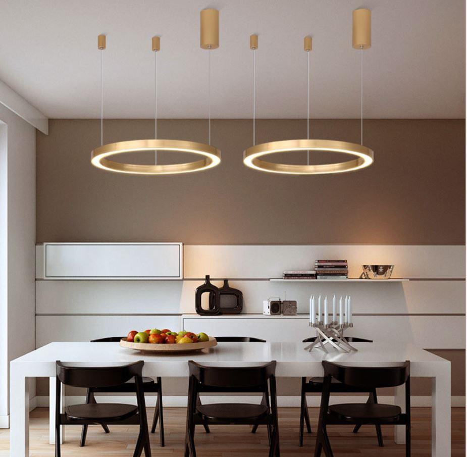 LED Gold Round Nordic Pendant Horizontal Light