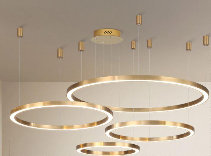 LED Gold Round Nordic Pendant Horizontal Light