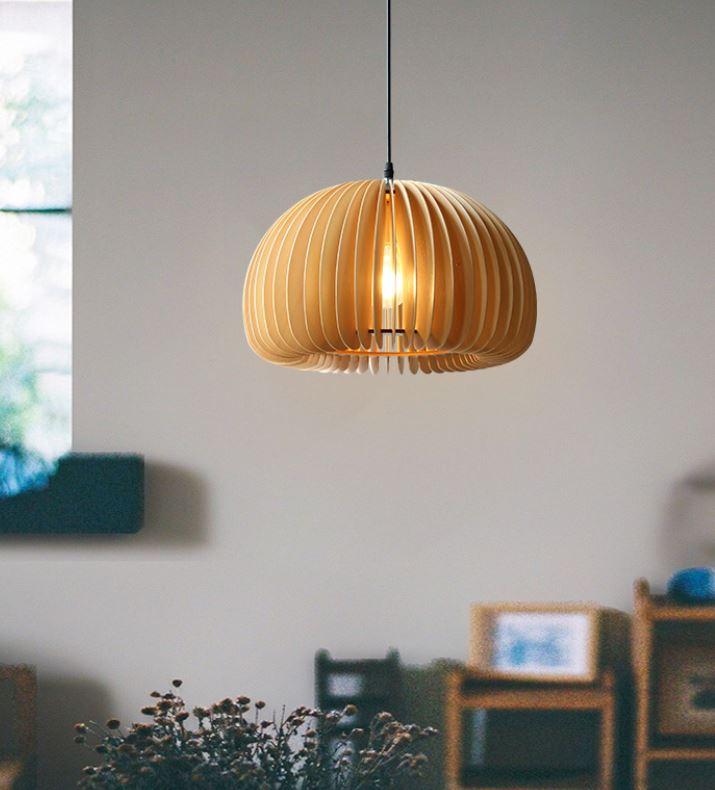 LED Wood Pumpkin Pendant Light