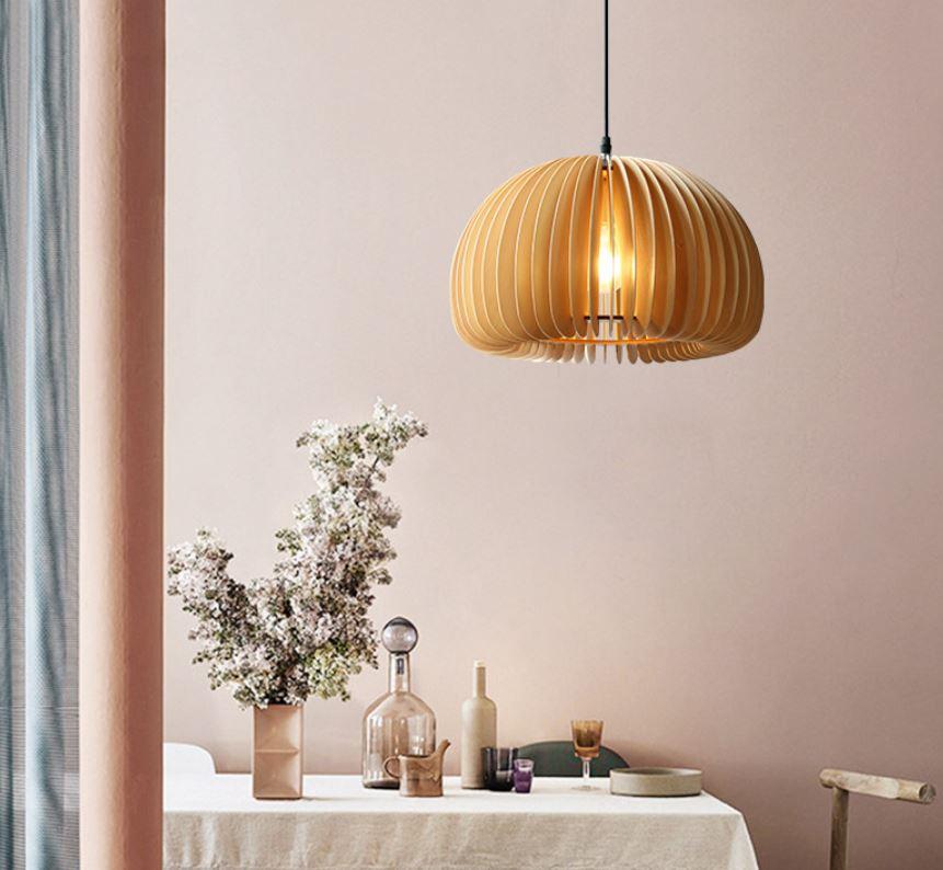 LED Wood Pumpkin Pendant Light