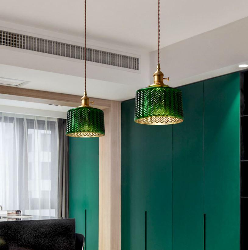 LED Retro Loft Green Glass Pendant Light