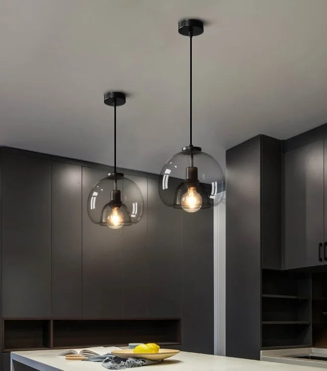 LED Simple Modern Creative Ash Grey Glass Pendant Light