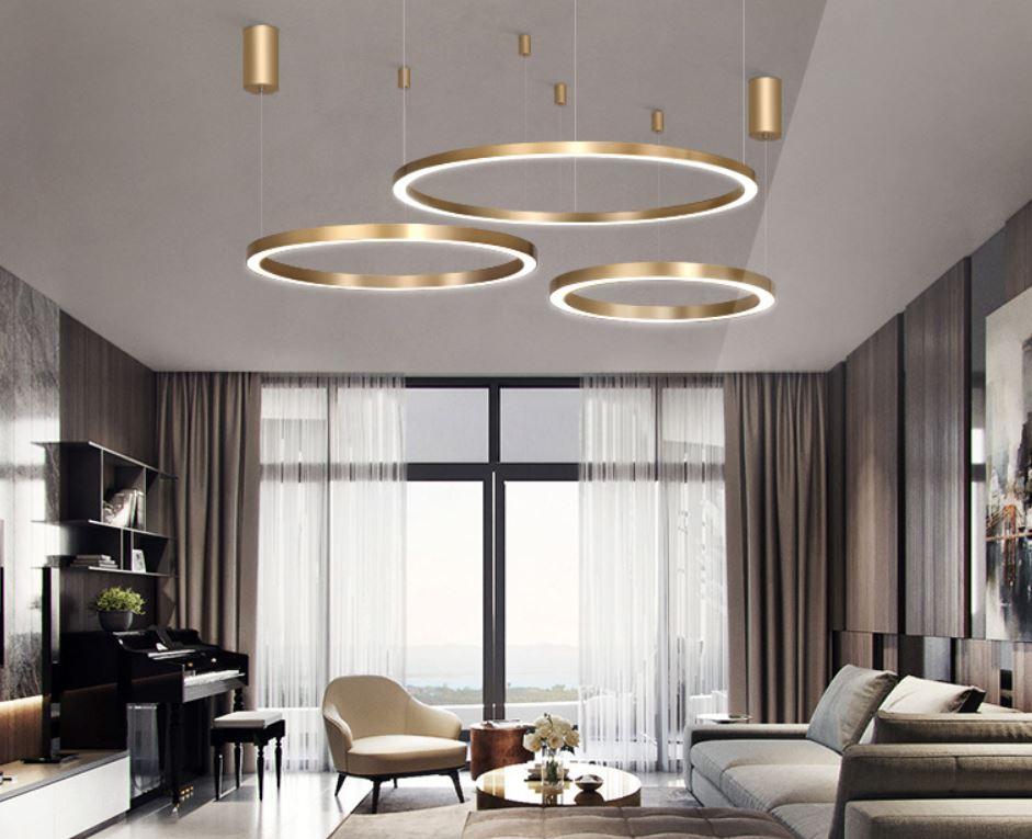 LED Gold Round Nordic Pendant Horizontal Light