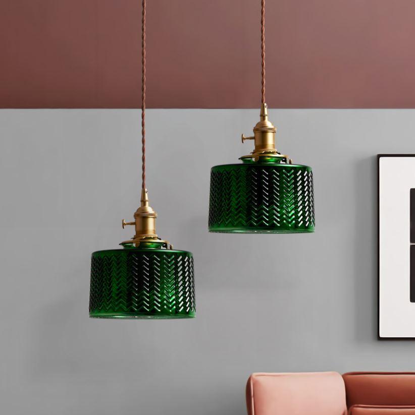 LED Retro Loft Green Glass Pendant Light