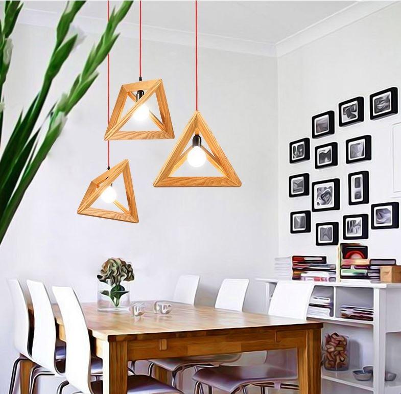 Creative LED Wood Pyramid Pendant