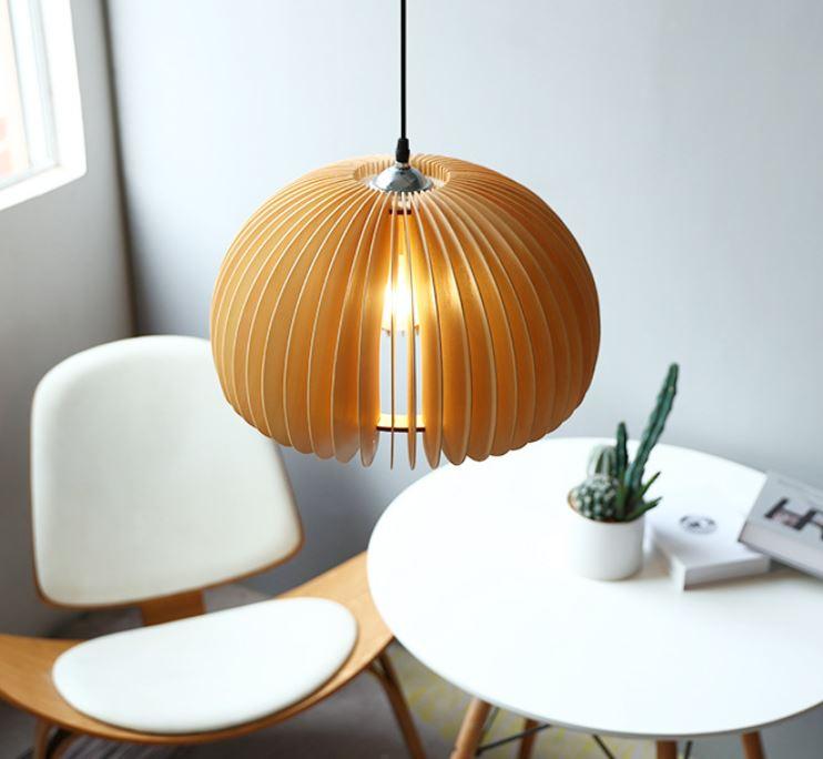 LED Wood Pumpkin Pendant Light