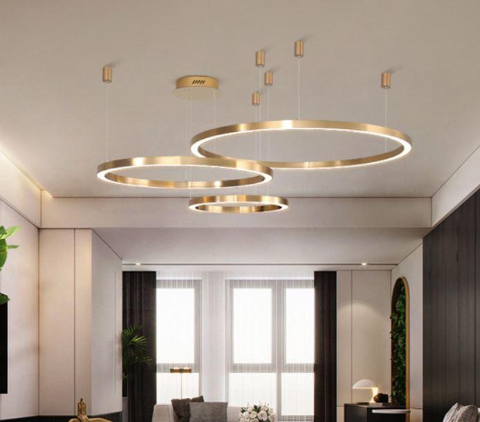 LED Gold Round Nordic Pendant Horizontal Light