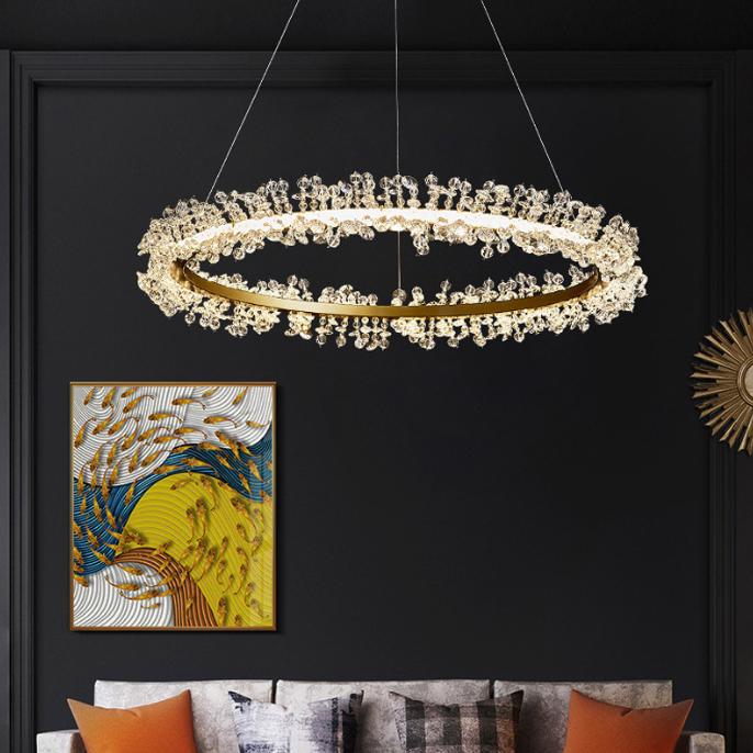 LED Modern Crystal Halo Pendant Light