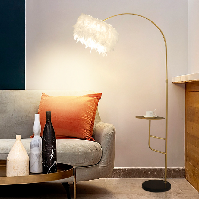 LED European Feather Lampshade Modern Floor Lamp