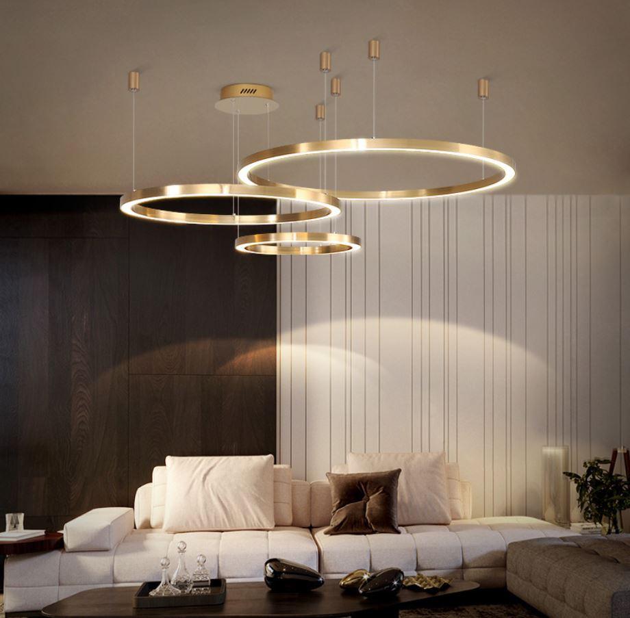 LED Gold Round Nordic Pendant Horizontal Light