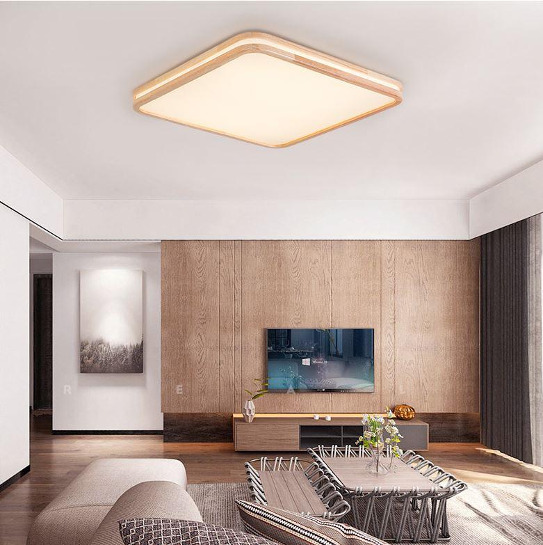 Wood Acrylic LED Ceiling Light Square Round European Design