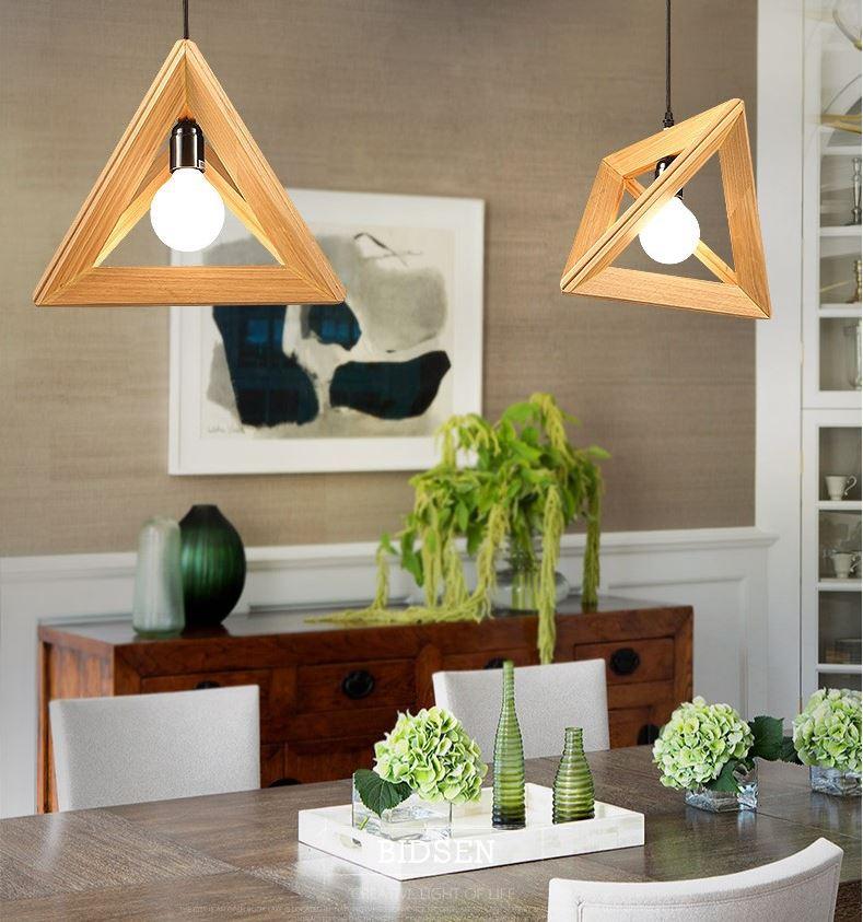Creative LED Wood Pyramid Pendant