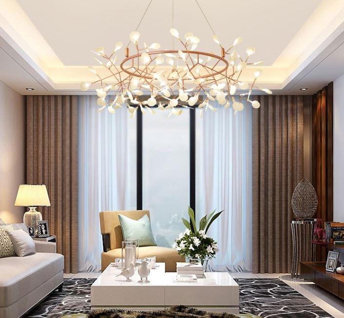 Acrylic Round Branches Design LED Chandelier for Living Room Bedroom Dining Room