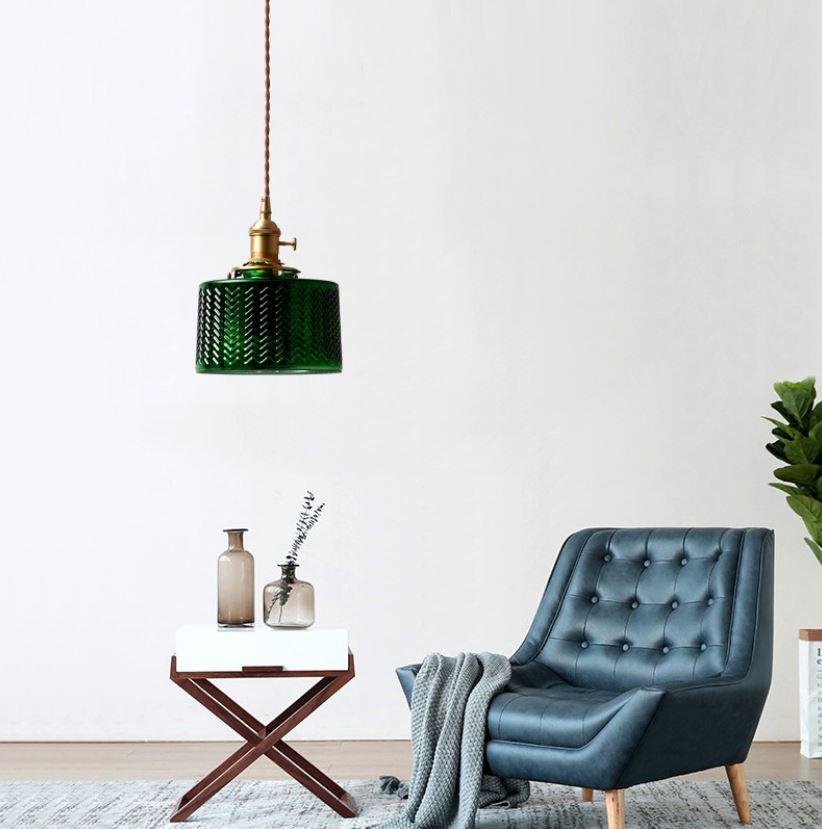LED Retro Loft Green Glass Pendant Light
