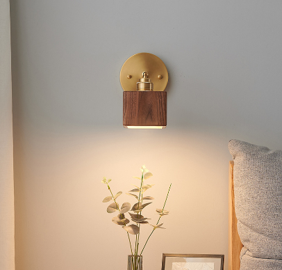 LED Retro Style Brass & Wood Wall Lamp